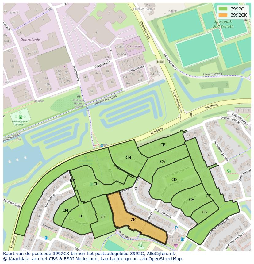 Afbeelding van het postcodegebied 3992 CK op de kaart.