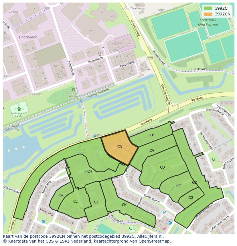 Afbeelding van het postcodegebied 3992 CN op de kaart.