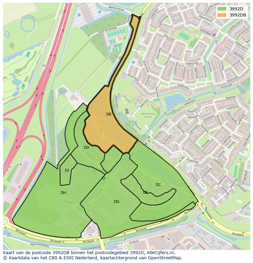 Afbeelding van het postcodegebied 3992 DB op de kaart.