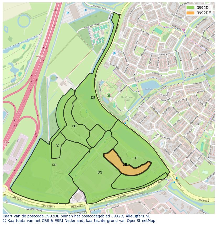 Afbeelding van het postcodegebied 3992 DE op de kaart.