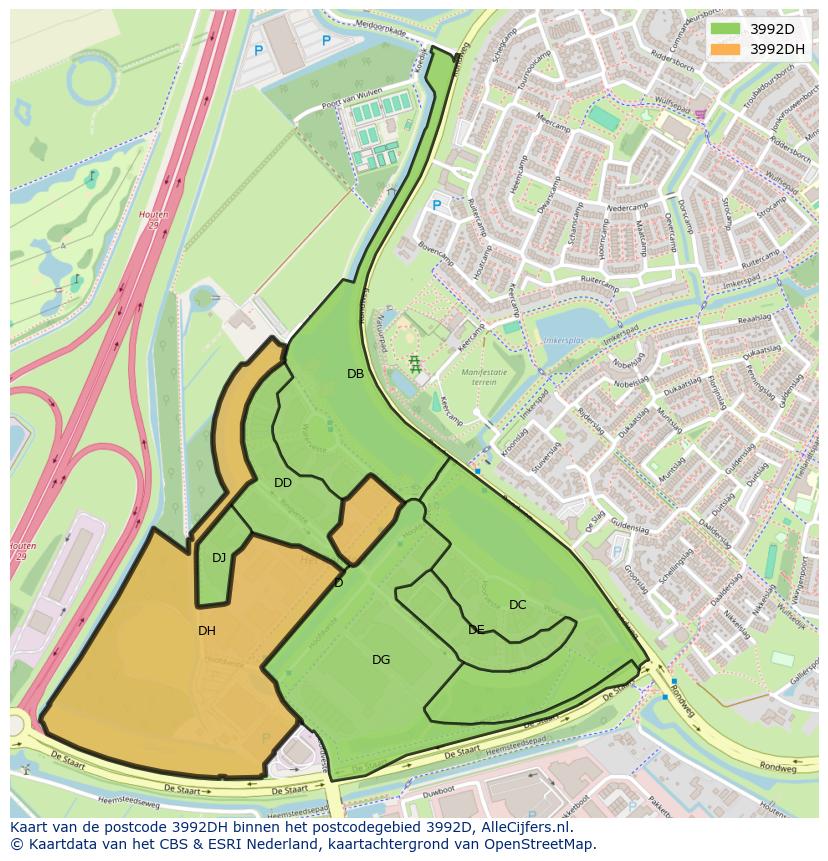 Afbeelding van het postcodegebied 3992 DH op de kaart.