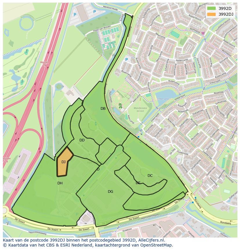 Afbeelding van het postcodegebied 3992 DJ op de kaart.