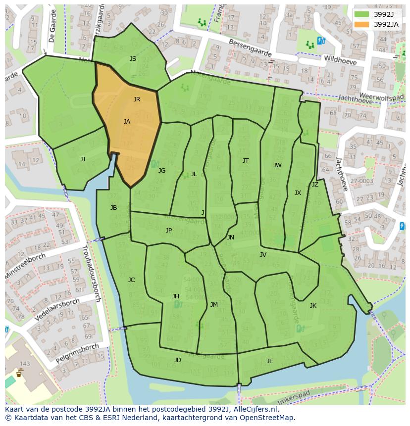 Afbeelding van het postcodegebied 3992 JA op de kaart.