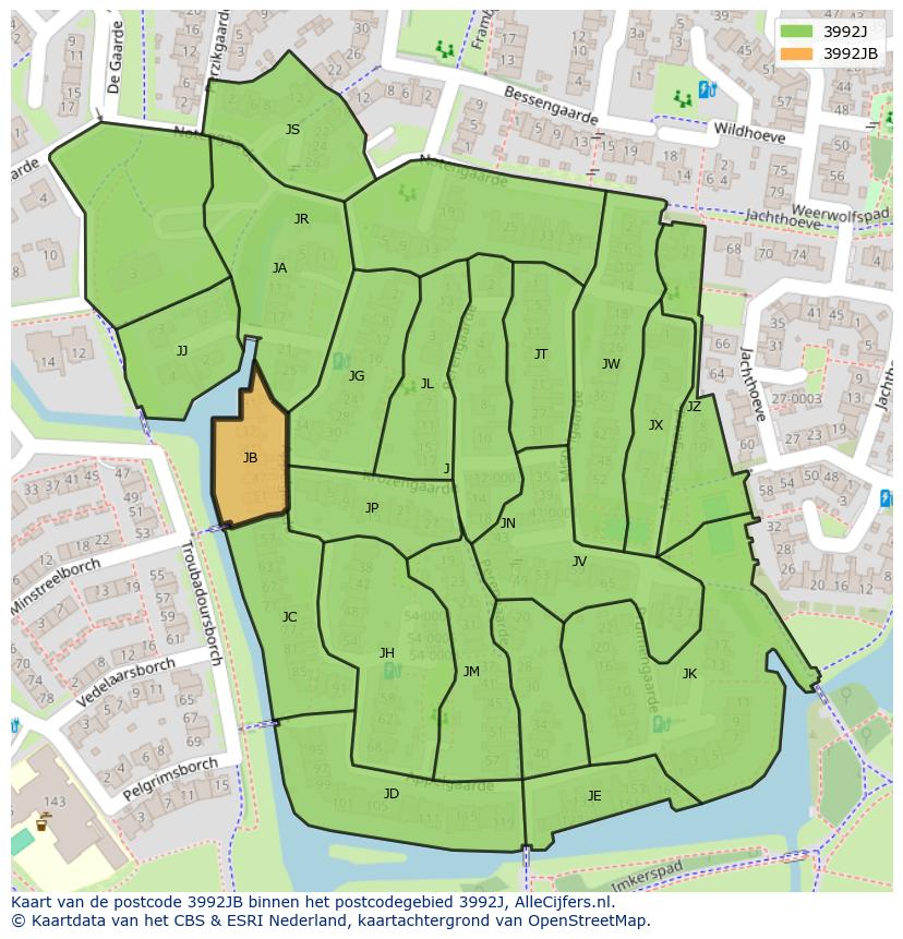 Afbeelding van het postcodegebied 3992 JB op de kaart.