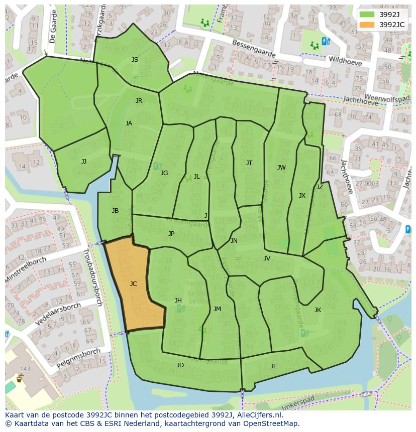 Afbeelding van het postcodegebied 3992 JC op de kaart.