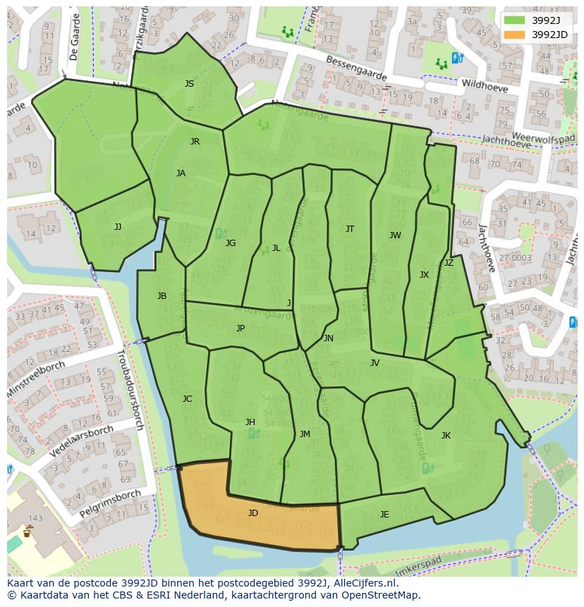 Afbeelding van het postcodegebied 3992 JD op de kaart.
