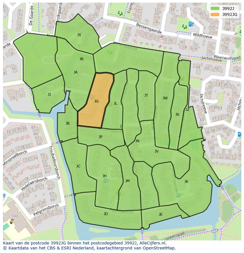 Afbeelding van het postcodegebied 3992 JG op de kaart.