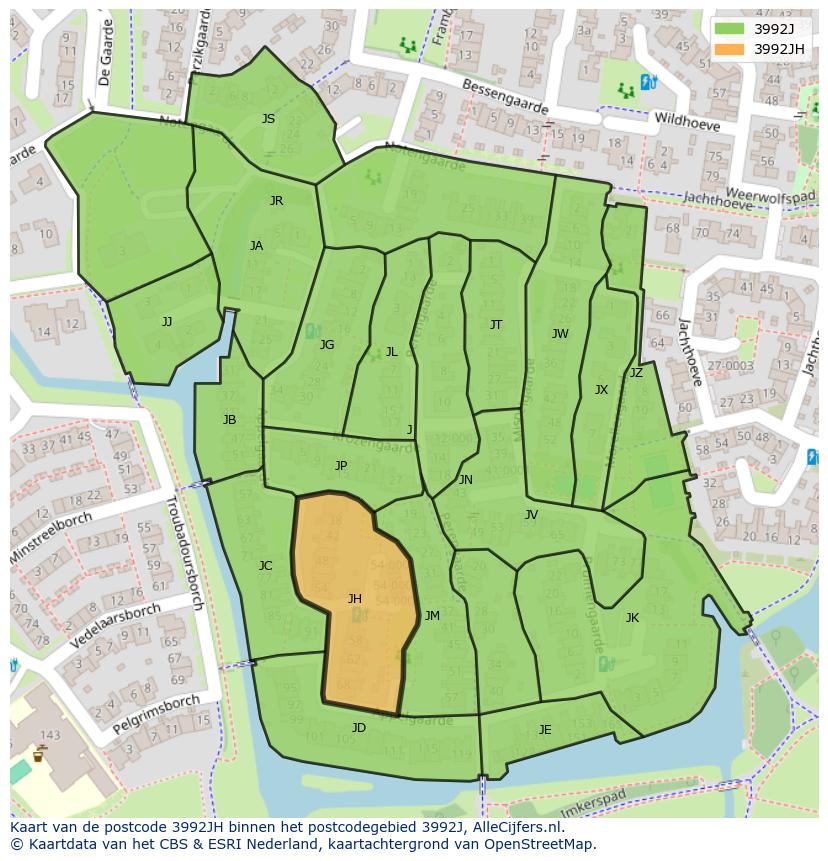 Afbeelding van het postcodegebied 3992 JH op de kaart.
