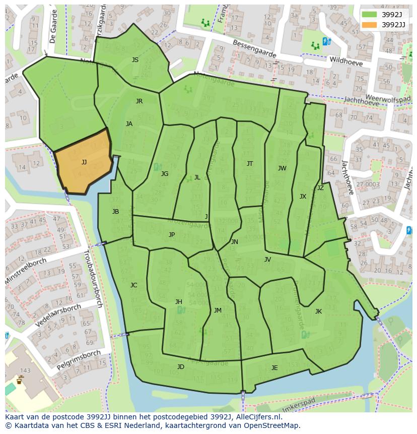 Afbeelding van het postcodegebied 3992 JJ op de kaart.