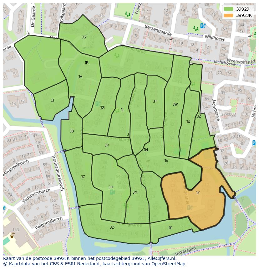 Afbeelding van het postcodegebied 3992 JK op de kaart.