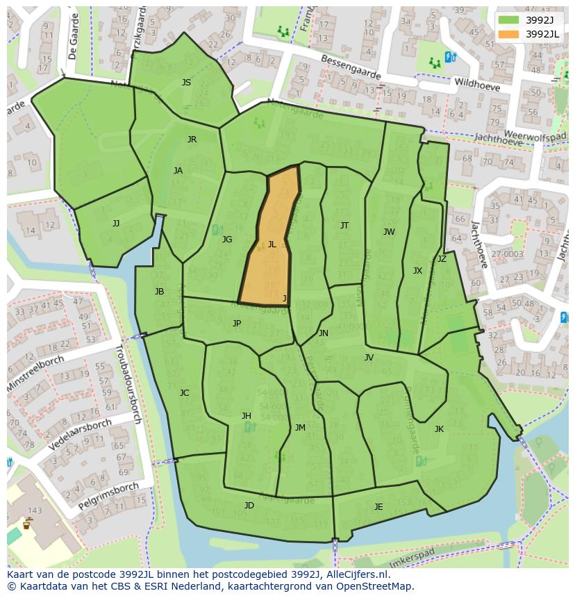 Afbeelding van het postcodegebied 3992 JL op de kaart.