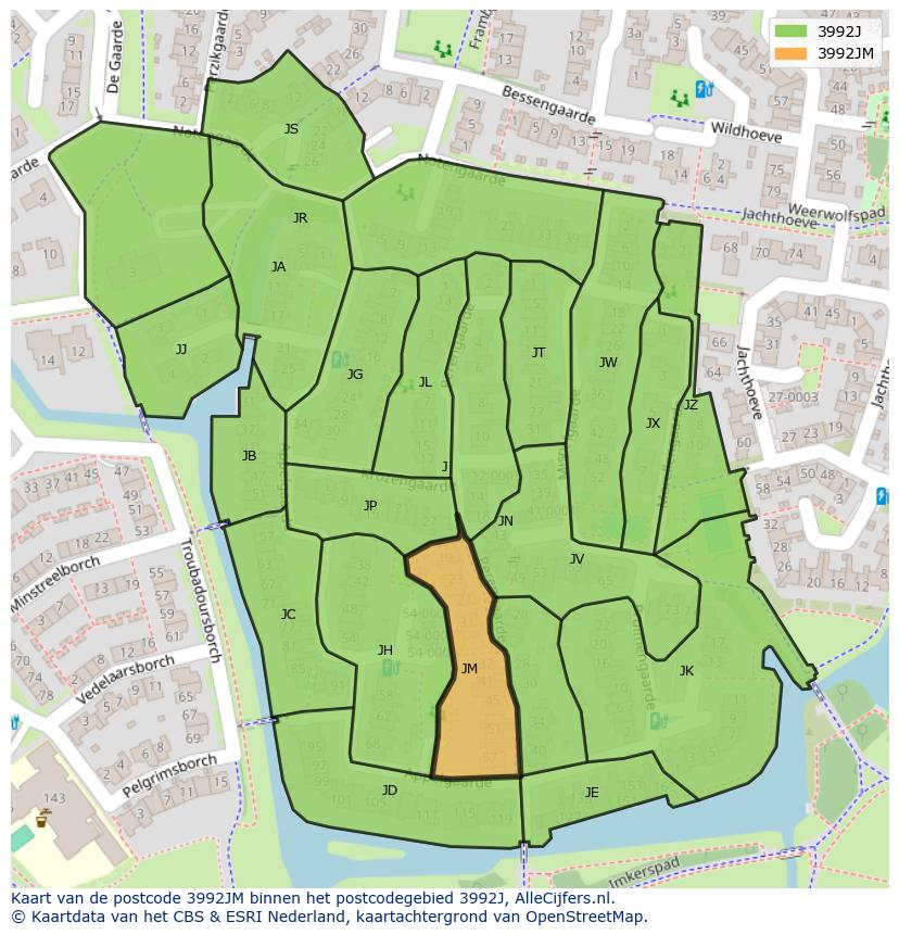 Afbeelding van het postcodegebied 3992 JM op de kaart.