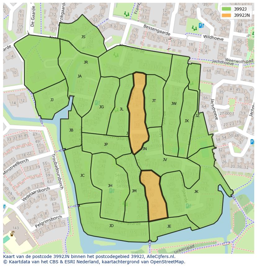 Afbeelding van het postcodegebied 3992 JN op de kaart.