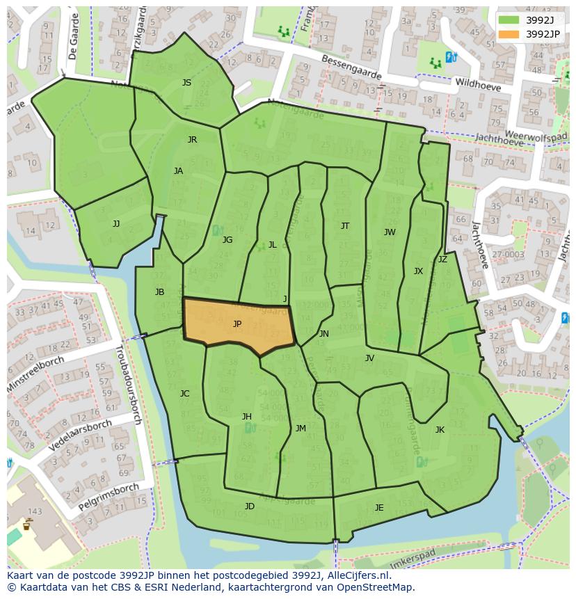 Afbeelding van het postcodegebied 3992 JP op de kaart.