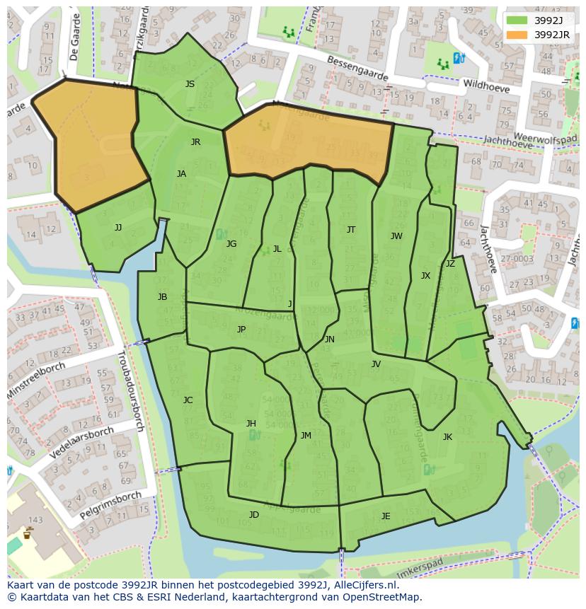 Afbeelding van het postcodegebied 3992 JR op de kaart.