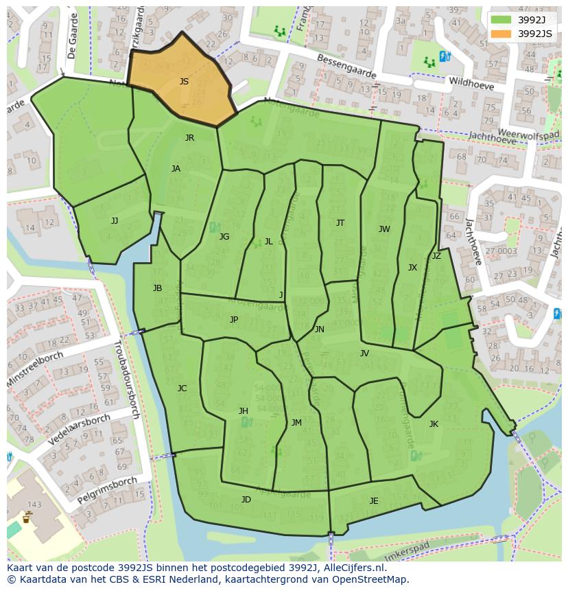 Afbeelding van het postcodegebied 3992 JS op de kaart.