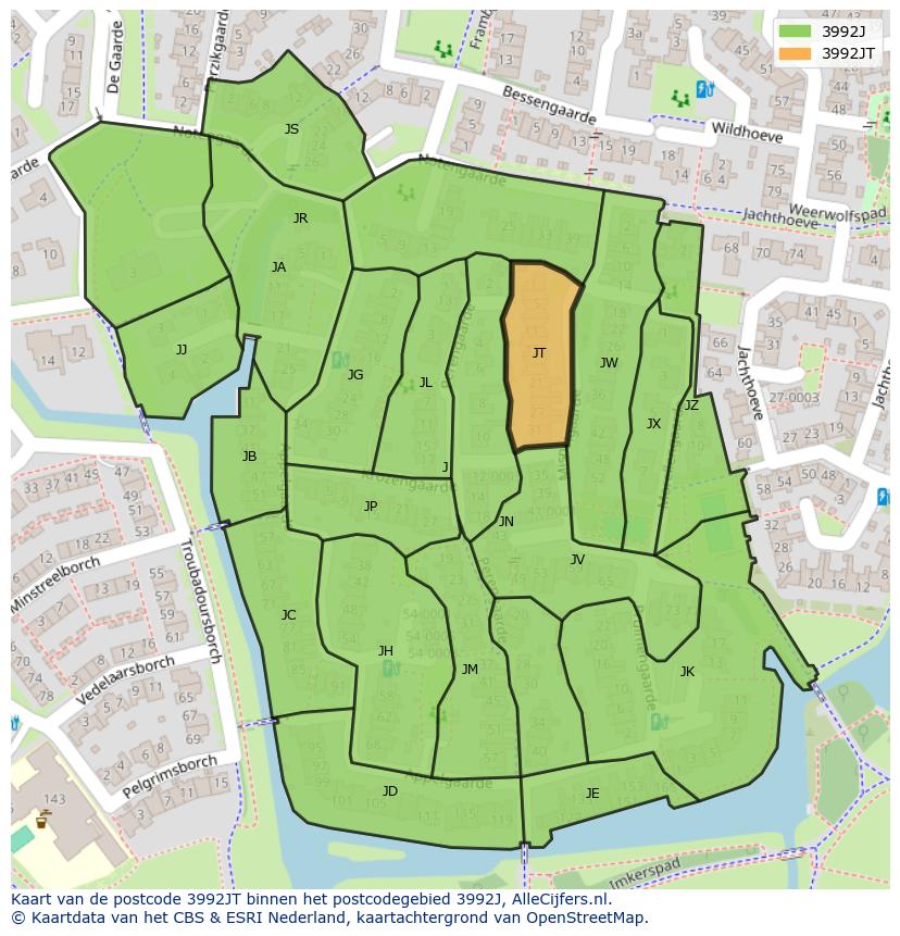 Afbeelding van het postcodegebied 3992 JT op de kaart.