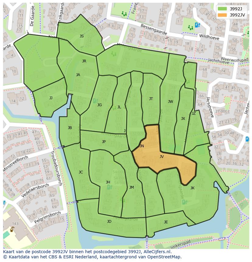 Afbeelding van het postcodegebied 3992 JV op de kaart.
