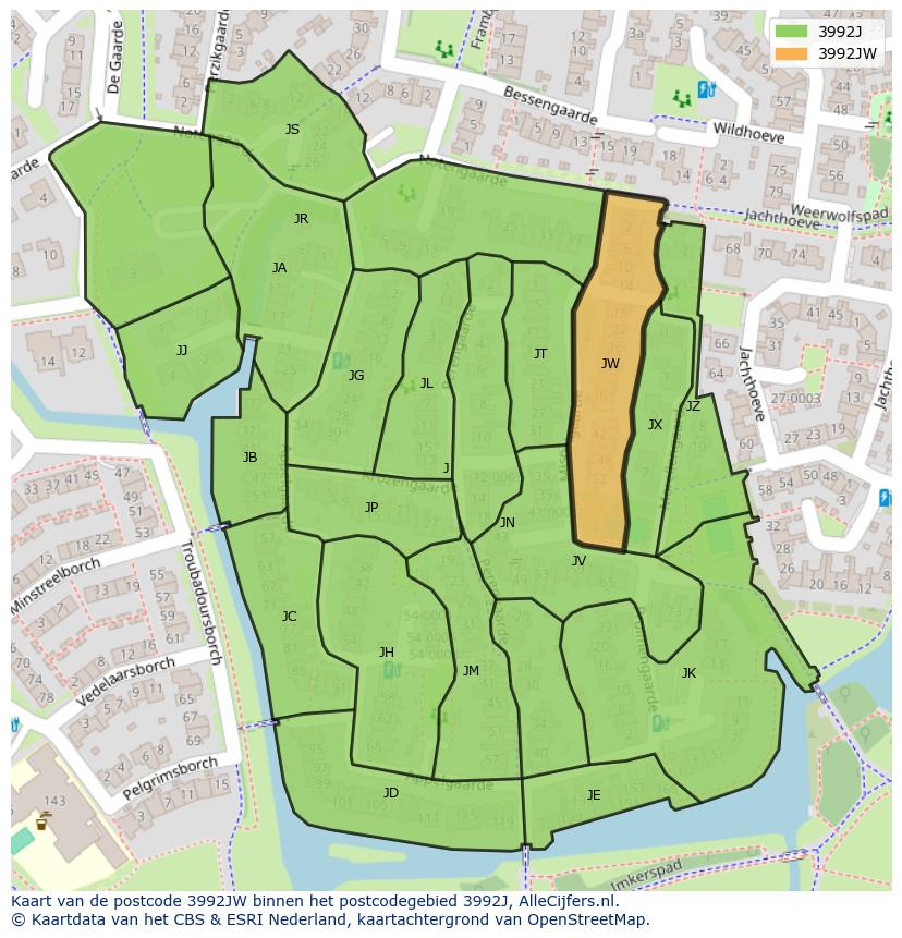 Afbeelding van het postcodegebied 3992 JW op de kaart.