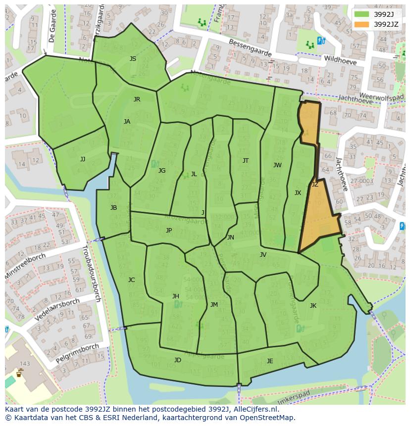 Afbeelding van het postcodegebied 3992 JZ op de kaart.