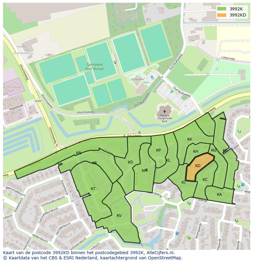 Afbeelding van het postcodegebied 3992 KD op de kaart.