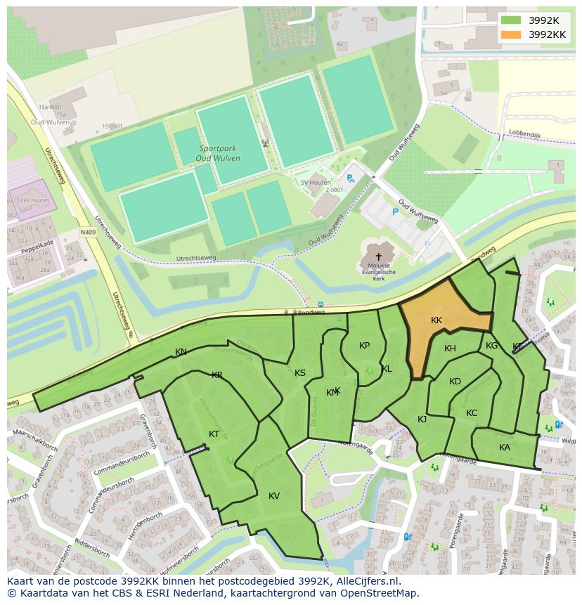 Afbeelding van het postcodegebied 3992 KK op de kaart.