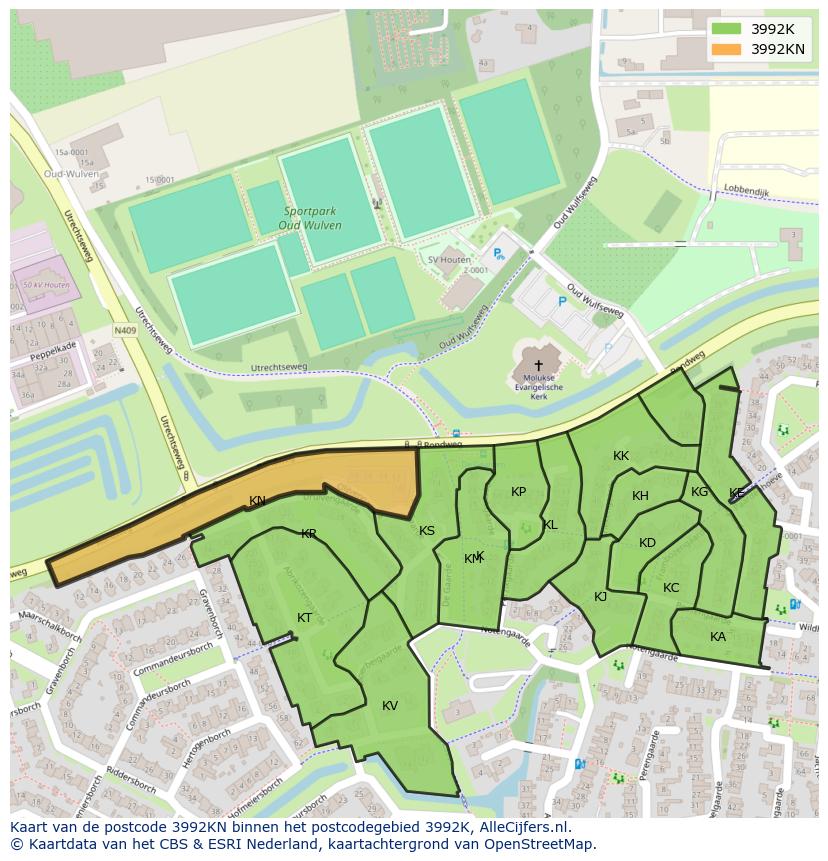 Afbeelding van het postcodegebied 3992 KN op de kaart.