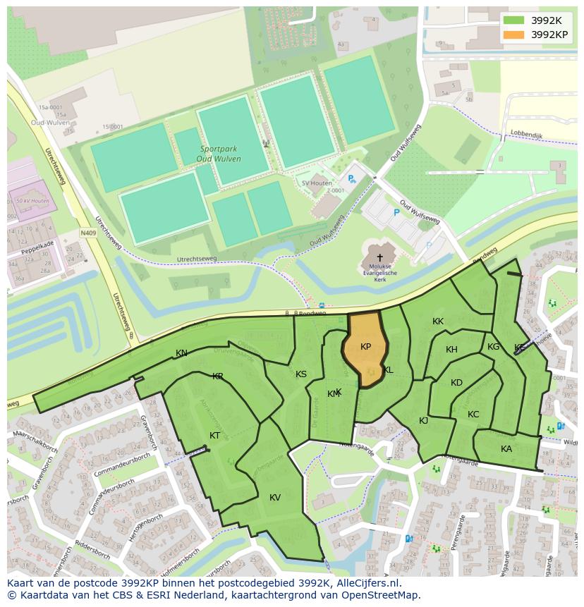 Afbeelding van het postcodegebied 3992 KP op de kaart.