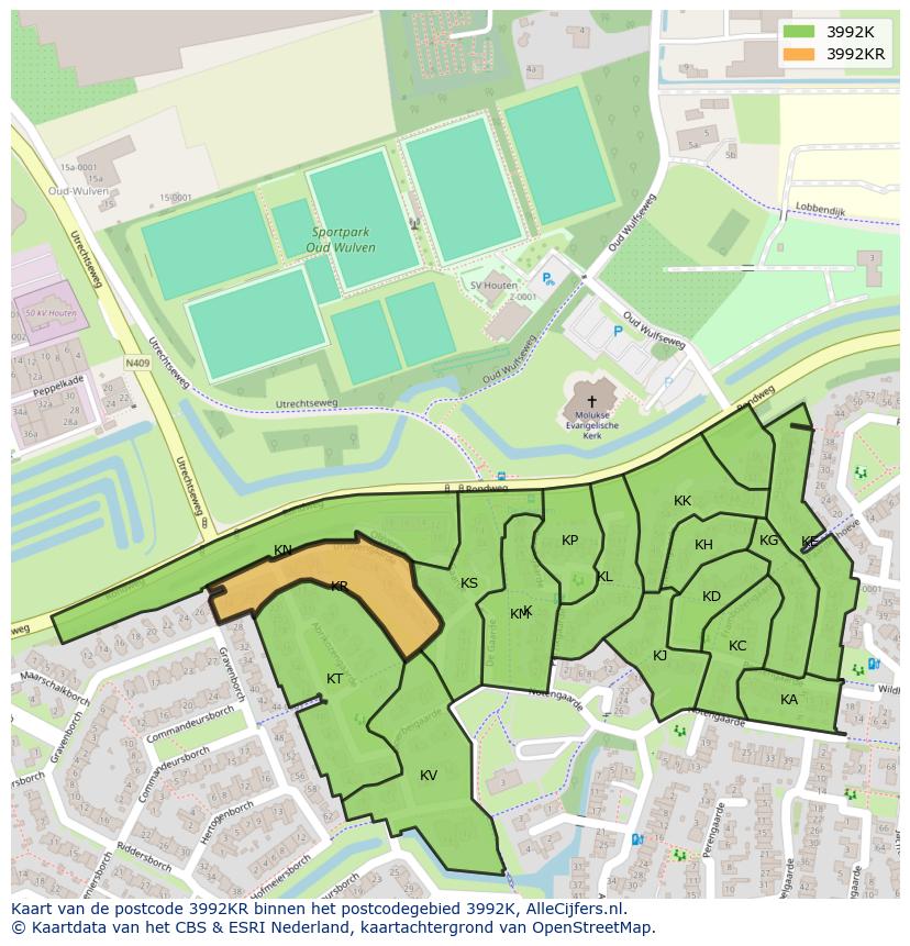 Afbeelding van het postcodegebied 3992 KR op de kaart.