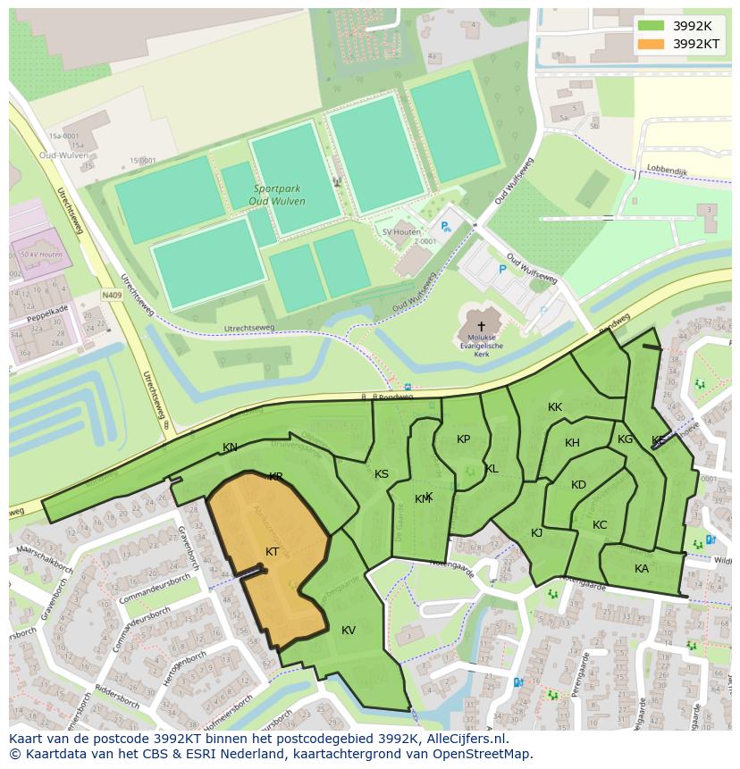 Afbeelding van het postcodegebied 3992 KT op de kaart.