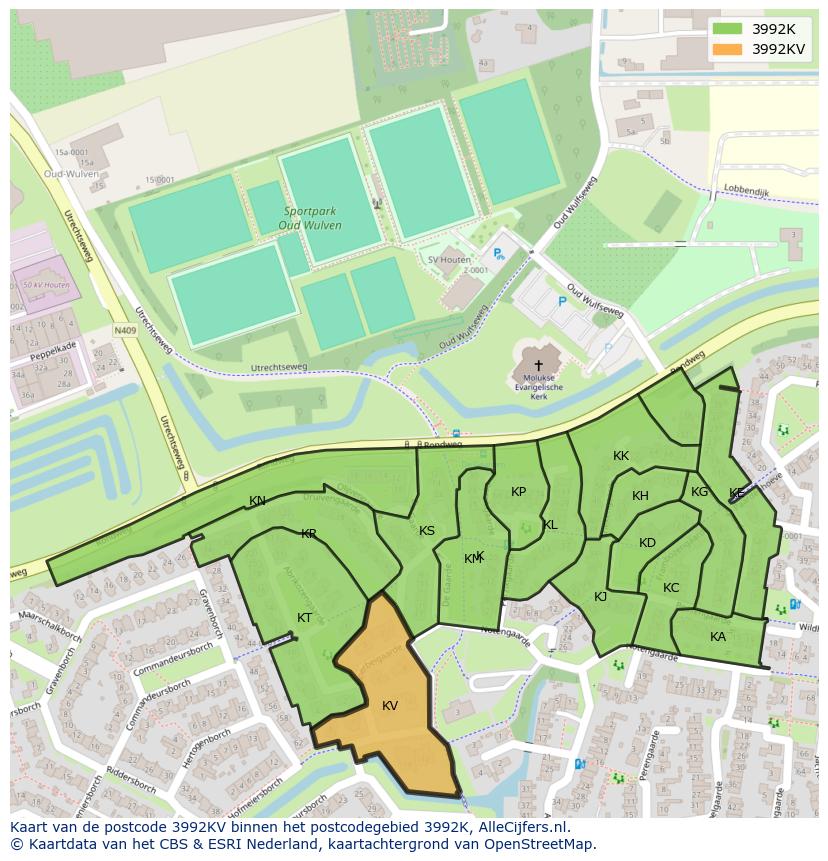 Afbeelding van het postcodegebied 3992 KV op de kaart.