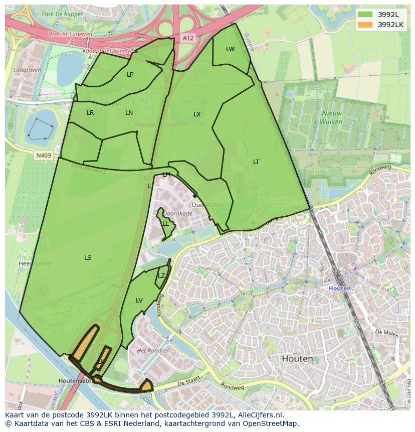Afbeelding van het postcodegebied 3992 LK op de kaart.