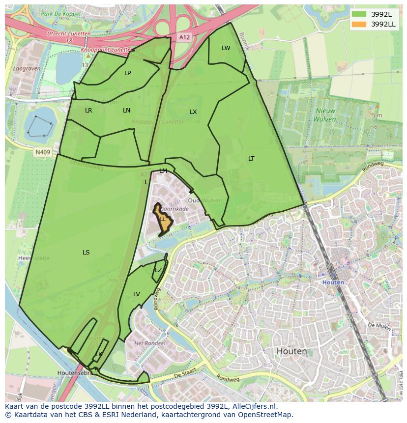 Afbeelding van het postcodegebied 3992 LL op de kaart.