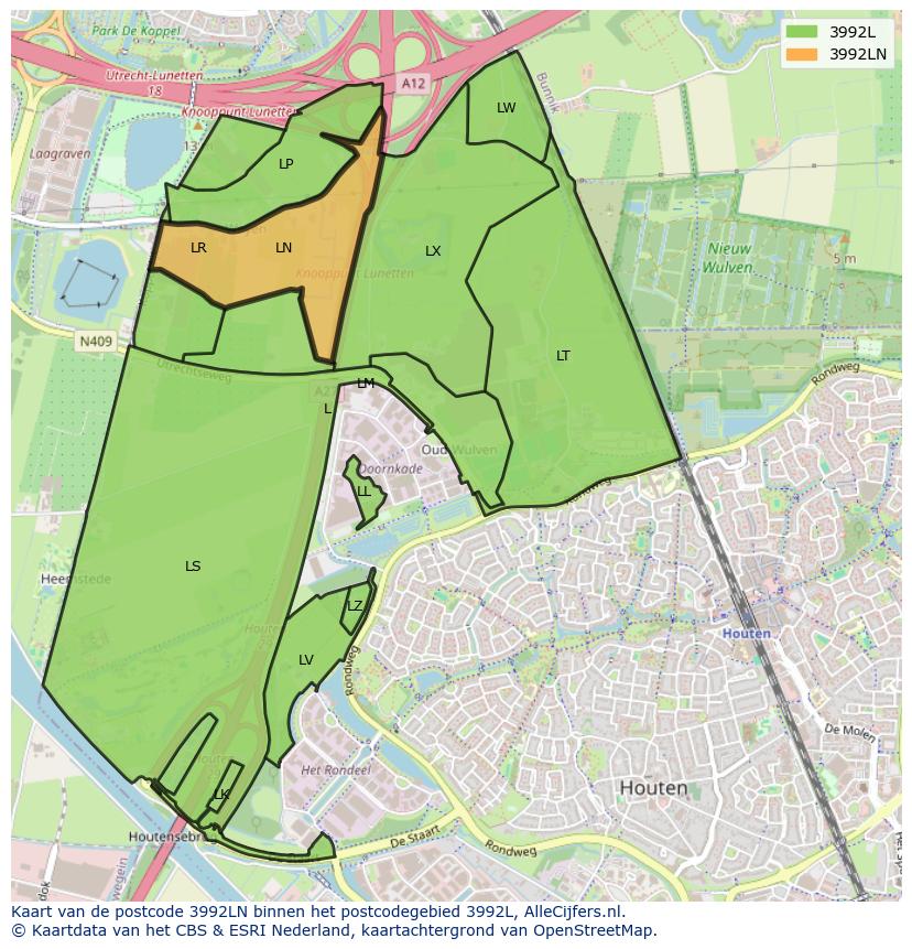 Afbeelding van het postcodegebied 3992 LN op de kaart.