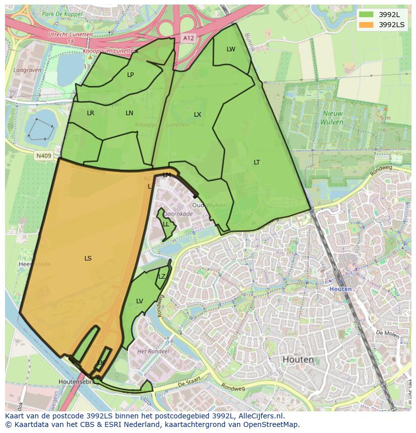 Afbeelding van het postcodegebied 3992 LS op de kaart.
