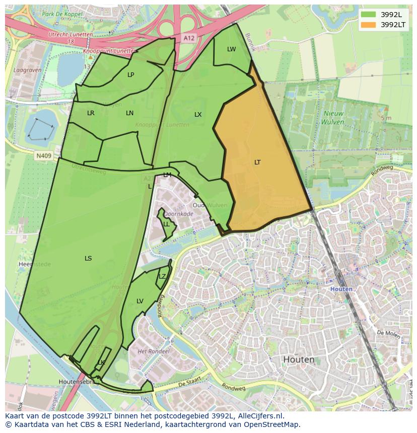 Afbeelding van het postcodegebied 3992 LT op de kaart.