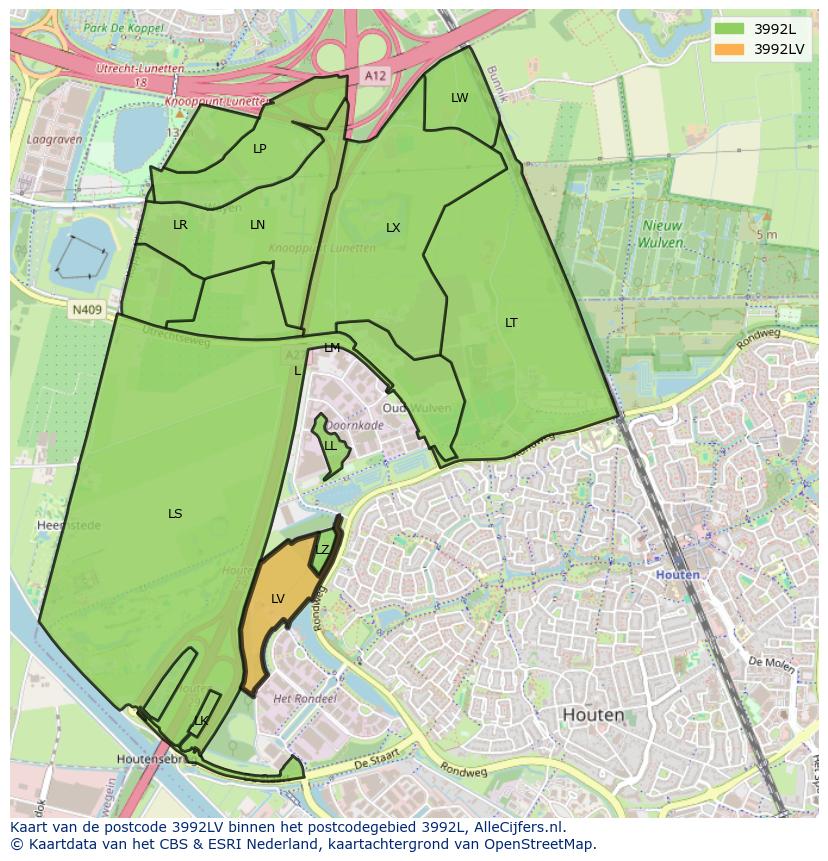 Afbeelding van het postcodegebied 3992 LV op de kaart.