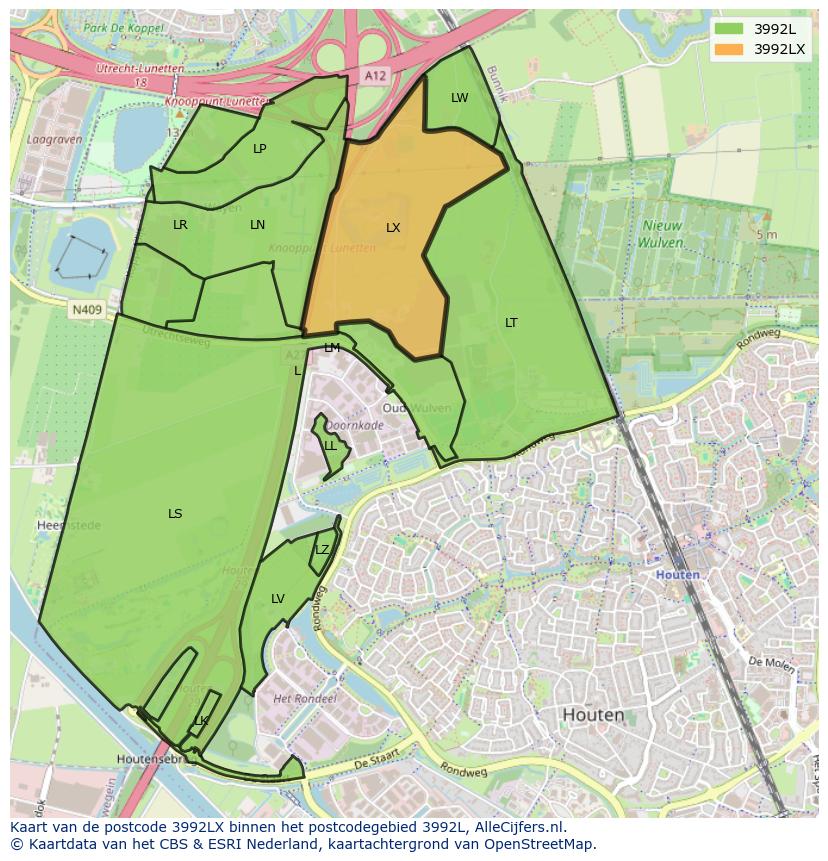 Afbeelding van het postcodegebied 3992 LX op de kaart.