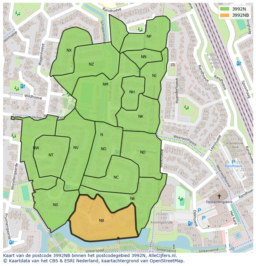 Afbeelding van het postcodegebied 3992 NB op de kaart.