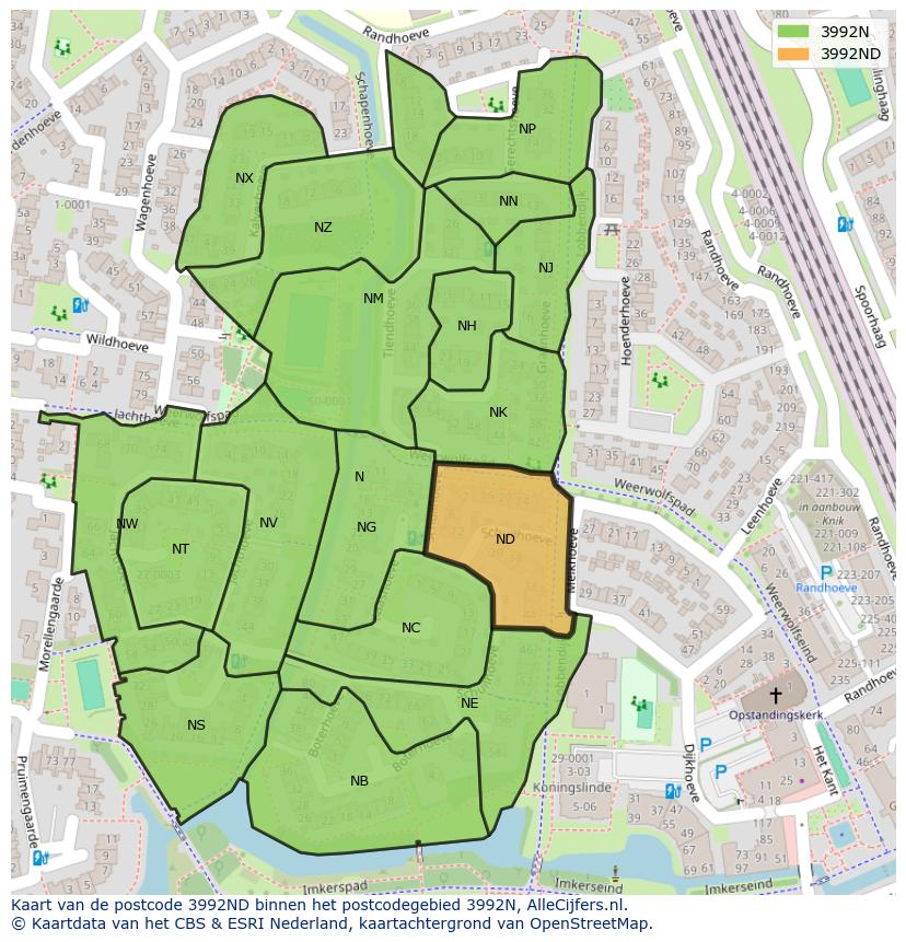 Afbeelding van het postcodegebied 3992 ND op de kaart.