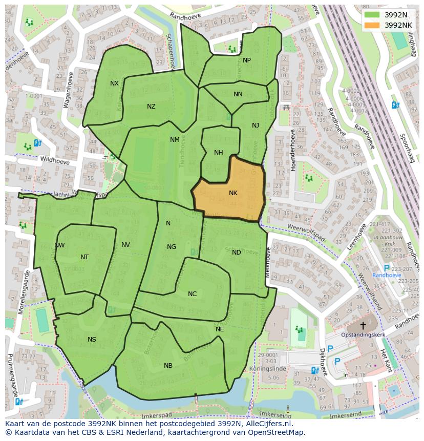 Afbeelding van het postcodegebied 3992 NK op de kaart.