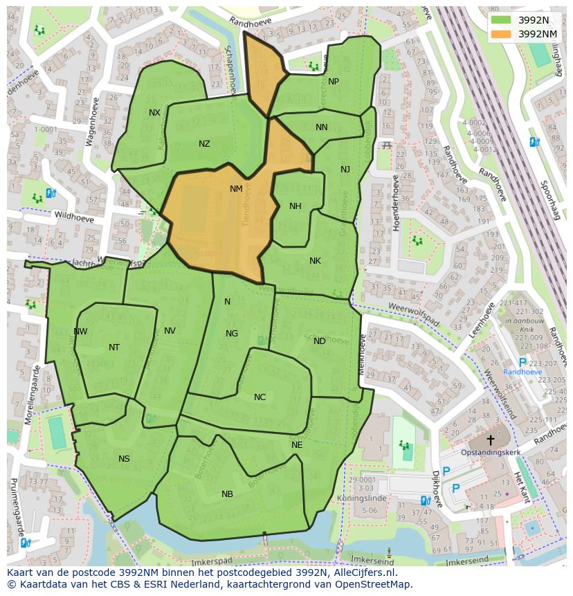 Afbeelding van het postcodegebied 3992 NM op de kaart.