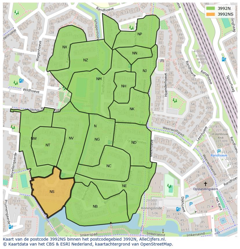Afbeelding van het postcodegebied 3992 NS op de kaart.