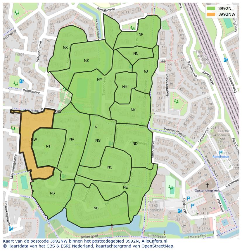 Afbeelding van het postcodegebied 3992 NW op de kaart.