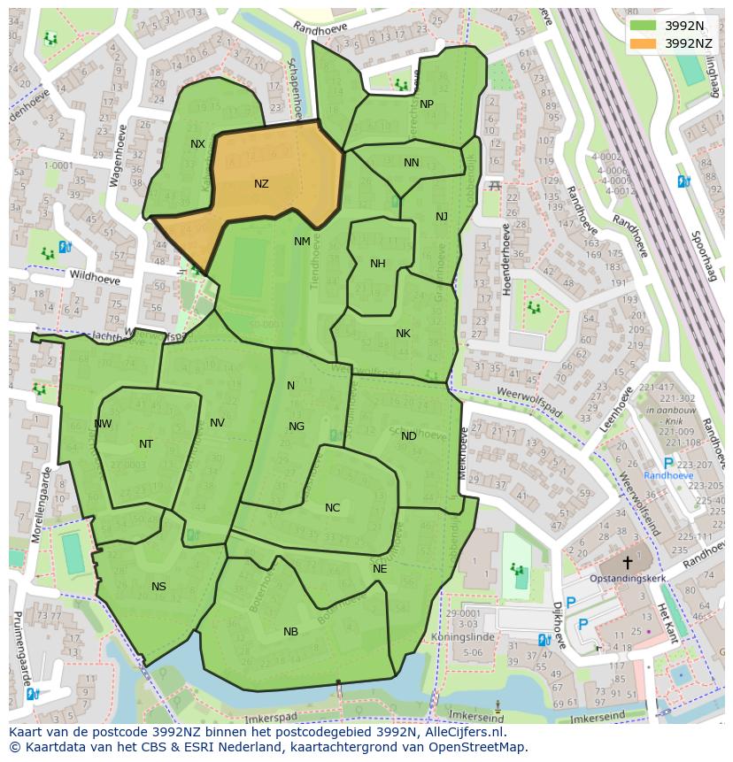 Afbeelding van het postcodegebied 3992 NZ op de kaart.