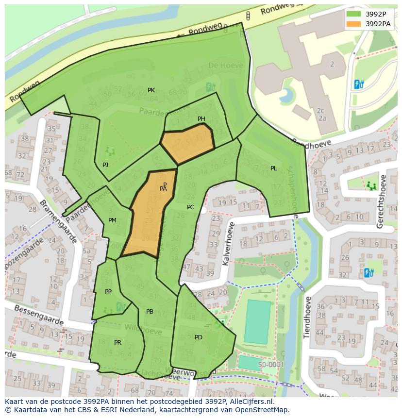 Afbeelding van het postcodegebied 3992 PA op de kaart.