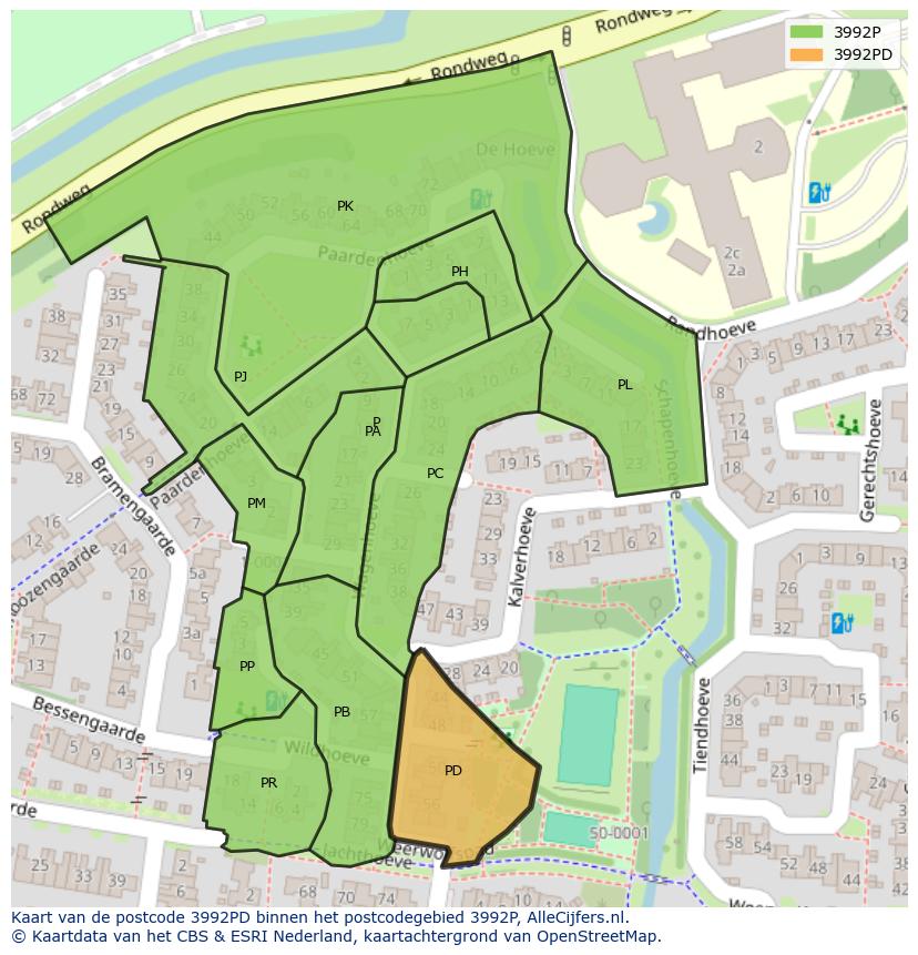 Afbeelding van het postcodegebied 3992 PD op de kaart.
