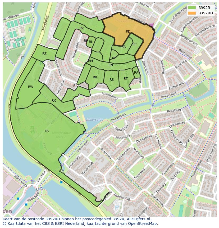 Afbeelding van het postcodegebied 3992 RD op de kaart.