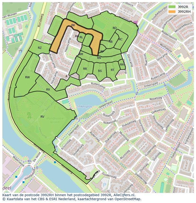 Afbeelding van het postcodegebied 3992 RH op de kaart.