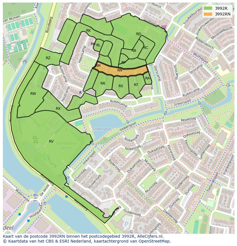Afbeelding van het postcodegebied 3992 RN op de kaart.